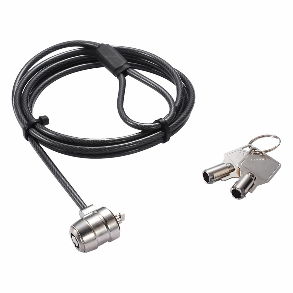 DICOTA D30971 Kabelschloss (T-Lock) für Monitor – 2 m, 2 Schlüssel, 4,4 mm – Schwarz/Silber
