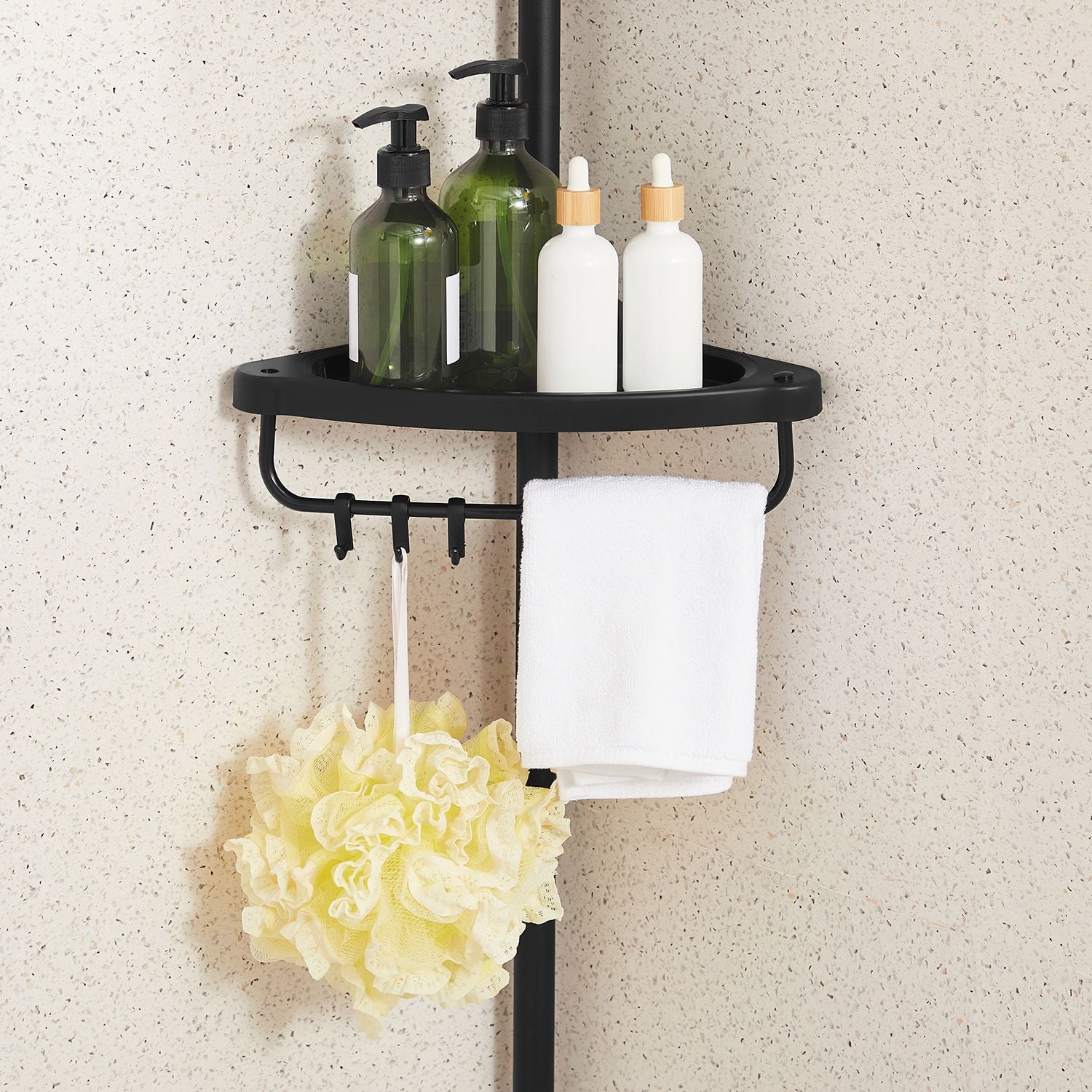 Songmics Duschregal – 85–305 cm, 4 Ablagen, Stahl/Kunststoff, 2 kg pro Ablage, Klemmen, Schwarz
