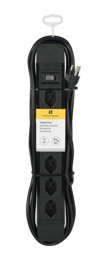 M. Schönenberger Schönenberger PRINCIPIO – Steckdosenleiste, 6× T13, mit Schalter, 5 m, Stecker T12, IP20