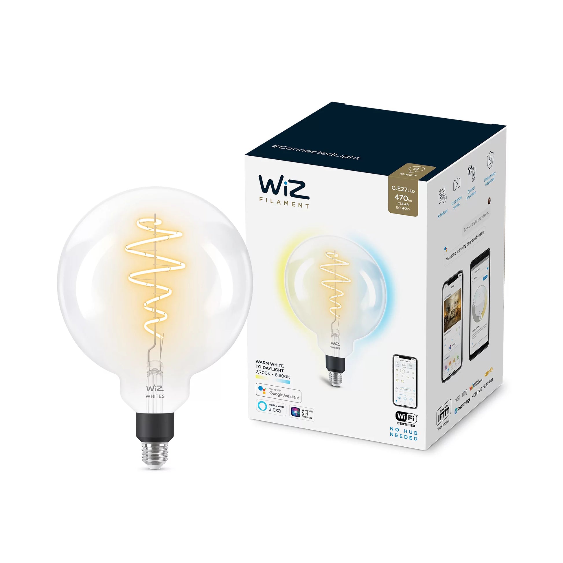 WiZ Smart-Leuchtmittel E27 G200 – 470 lm, 2700–6500 K, WLAN/App, dimmbar