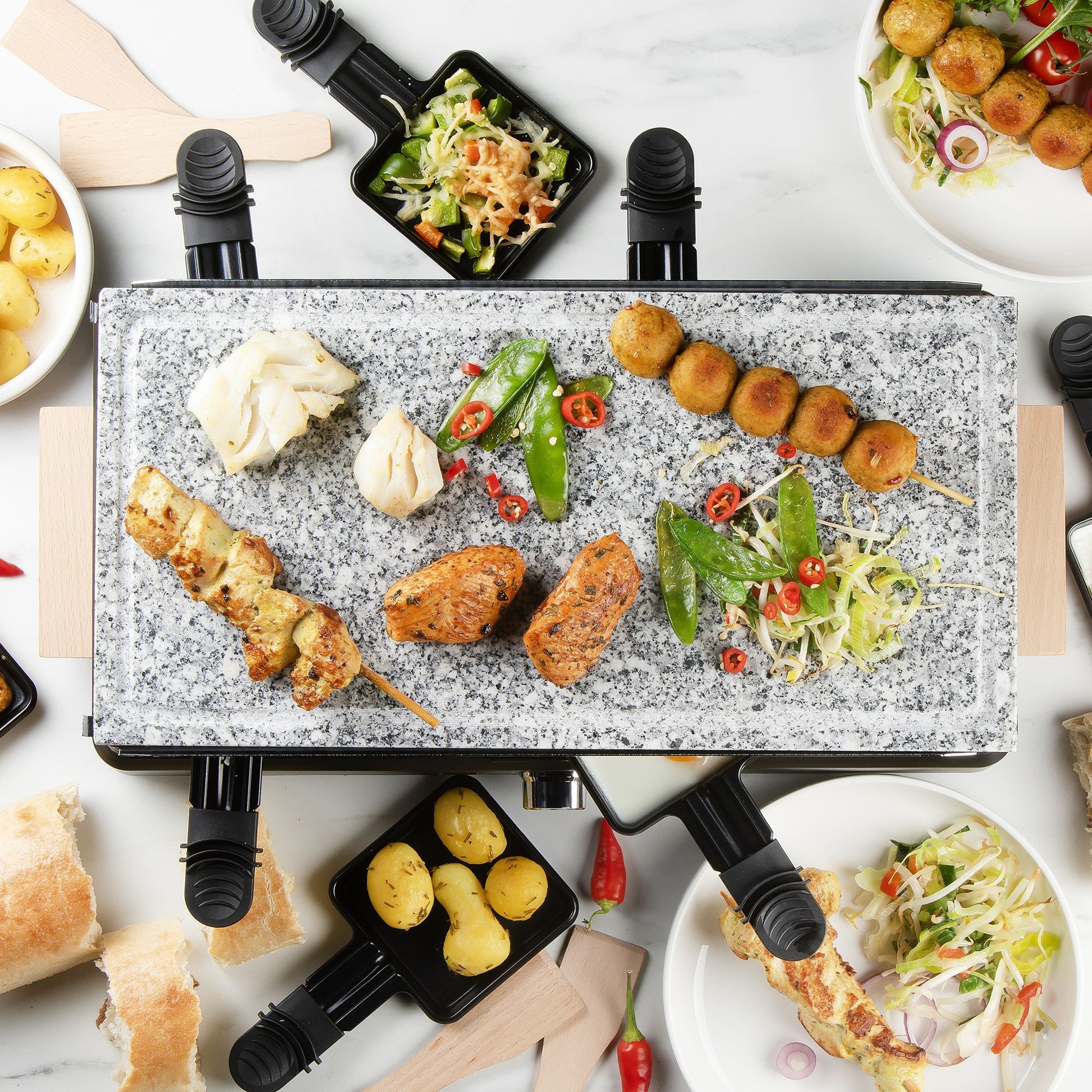 Domo Raclette DO9262G – 8 Personen, Naturstein-Grillplatte, 1 400 W – schwarz