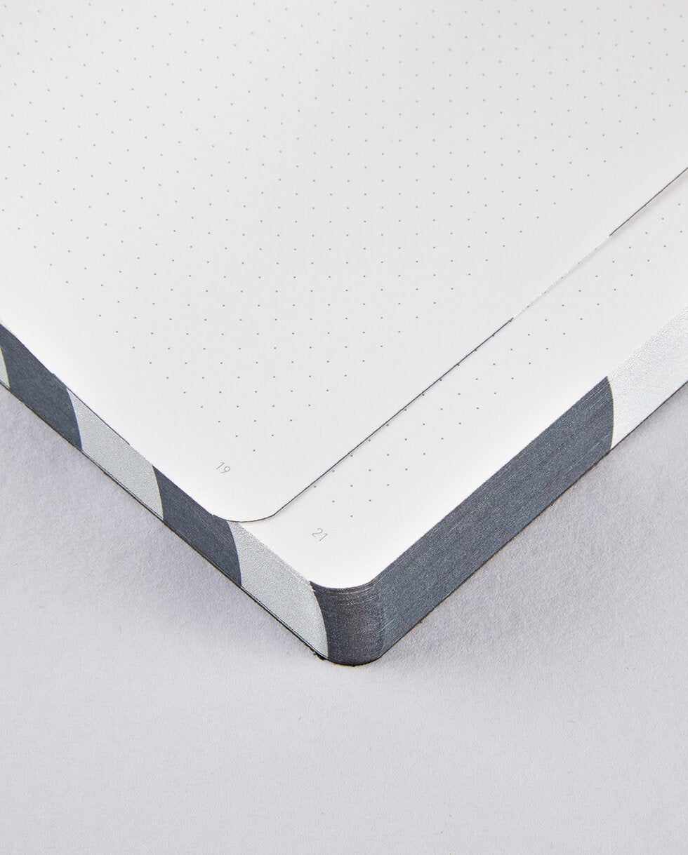 nuuna Notizbuch – 165 × 220 mm – 256 Seiten – 120 g/m² – Softcover, Fadenheftung, nummeriert – schwarz/silber
