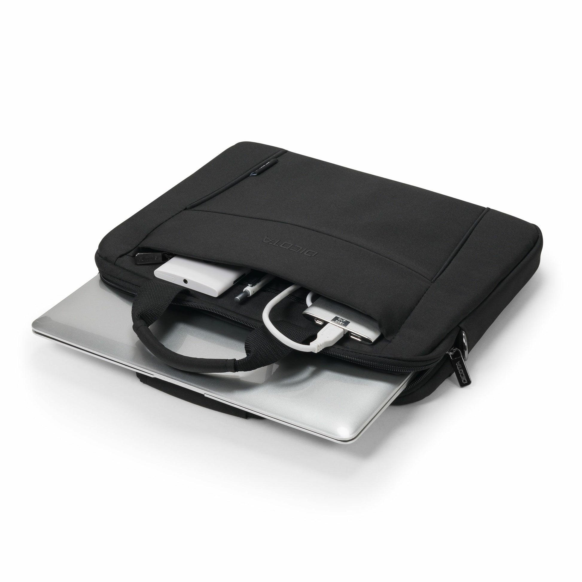 DICOTA ECO SLIM CASE BASE Notebook-Tasche bis 12,5" – Recyceltes Polyester, abnehmbarer Schultergurt – Schwarz