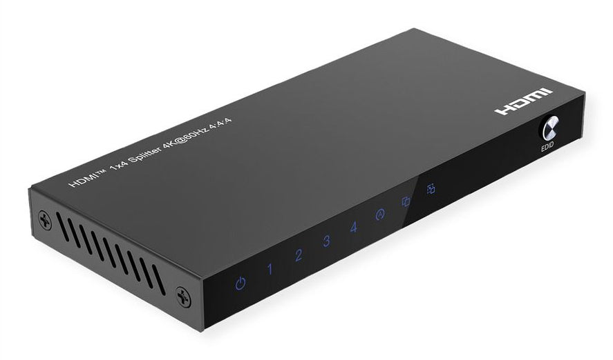 VALUE HDMI-Splitter, 1× HDMI Eingang / 4× HDMI Ausgänge, 4K@60 Hz, HDR, HDCP 2.2, EDID, Schwarz