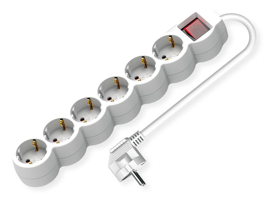 VALUE Steckdosenleiste – 6× Schuko (Typ E/F), 1,5 m, mit Schalter, Weiss