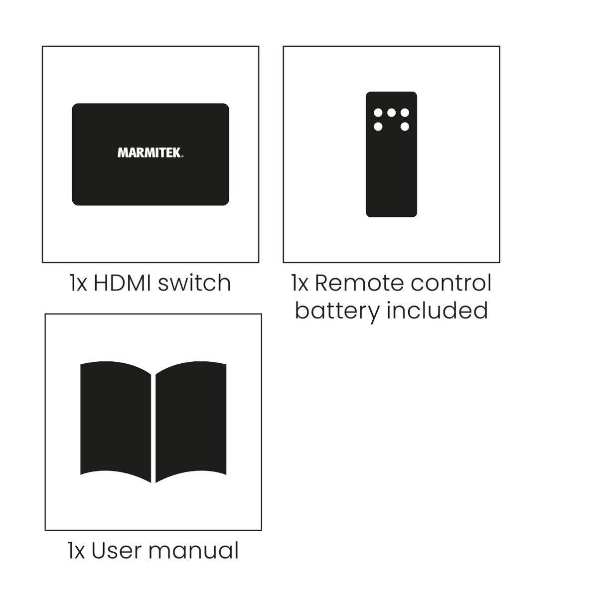 Marmitek Connect 730 – HDMI Switch, 3× HDMI In / 1× HDMI Out, 8K@60 Hz, HDMI 2.1, HDR, HDCP 2.3, Schwarz