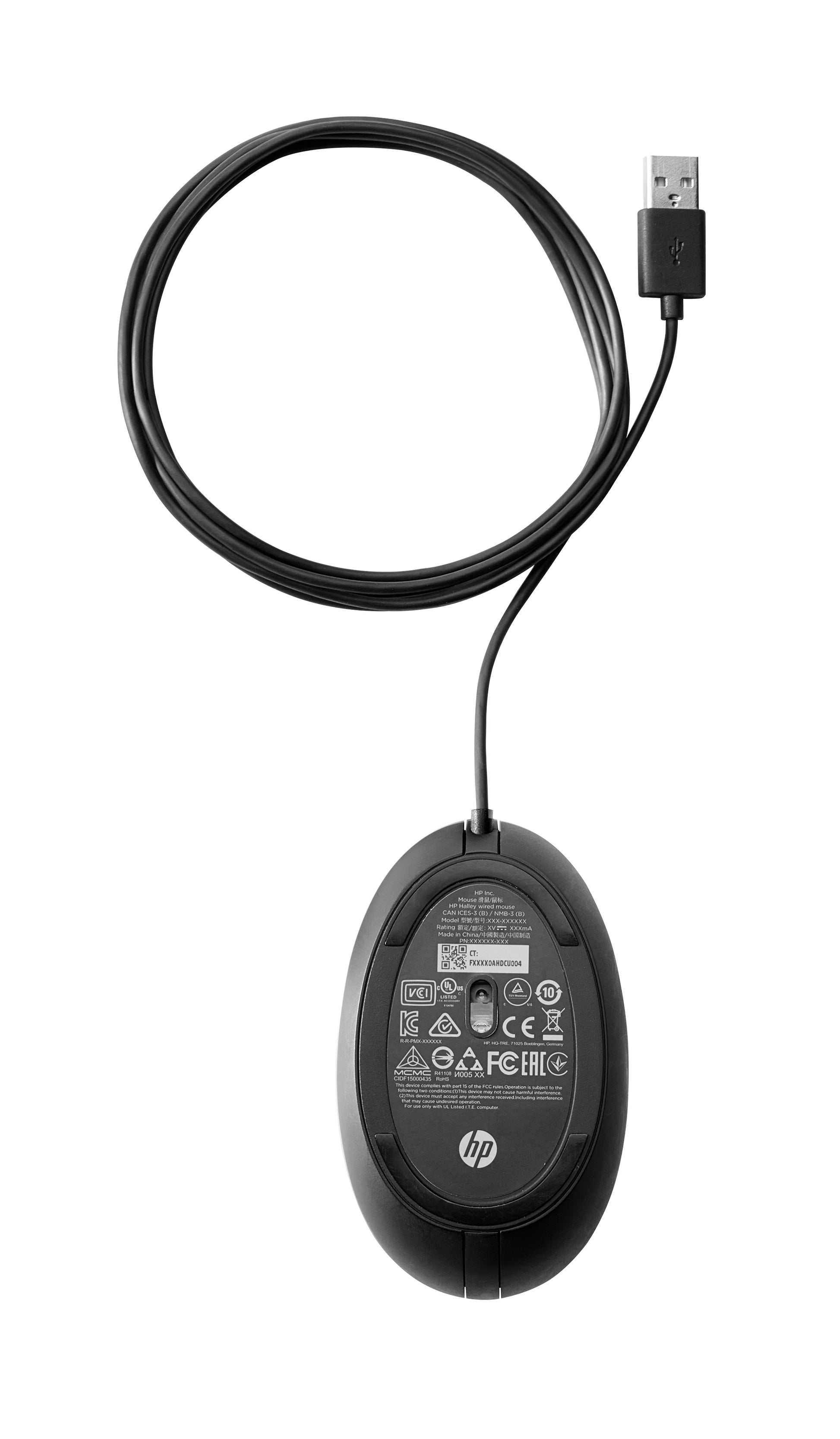 HP Wired Desktop 320M – Maus – Kabelgebunden (USB‑A), beidhändig, Schwarz