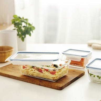 Rotho Glasbehälter Clic & Lock – 0,5 l – eckig – 16 × 7,8 × 12 cm – Borosilikatglas – transparent