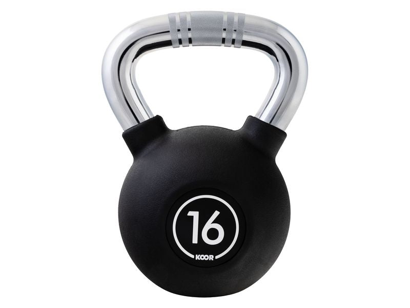 KOOR Kettlebell – 16 kg – Ø 18 cm, H 28 cm – Gummi, Schwarz