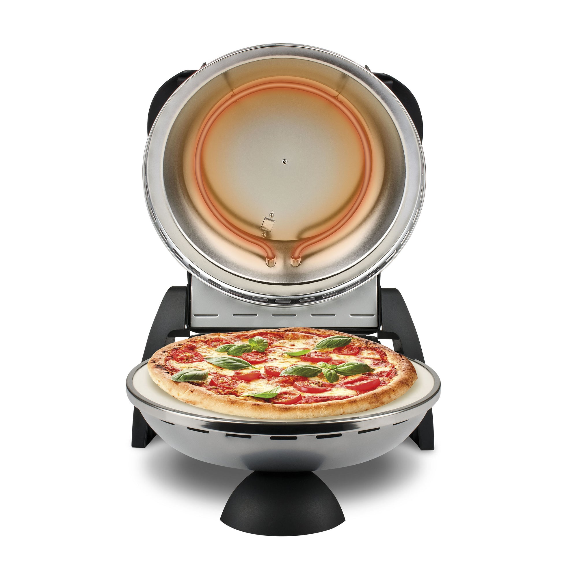 G3 Ferrari Pizzaofen Delizia (G1000606) – 1 Pizza, Ø 31 cm, 1200 W – schwarz/silber, Edelstahl