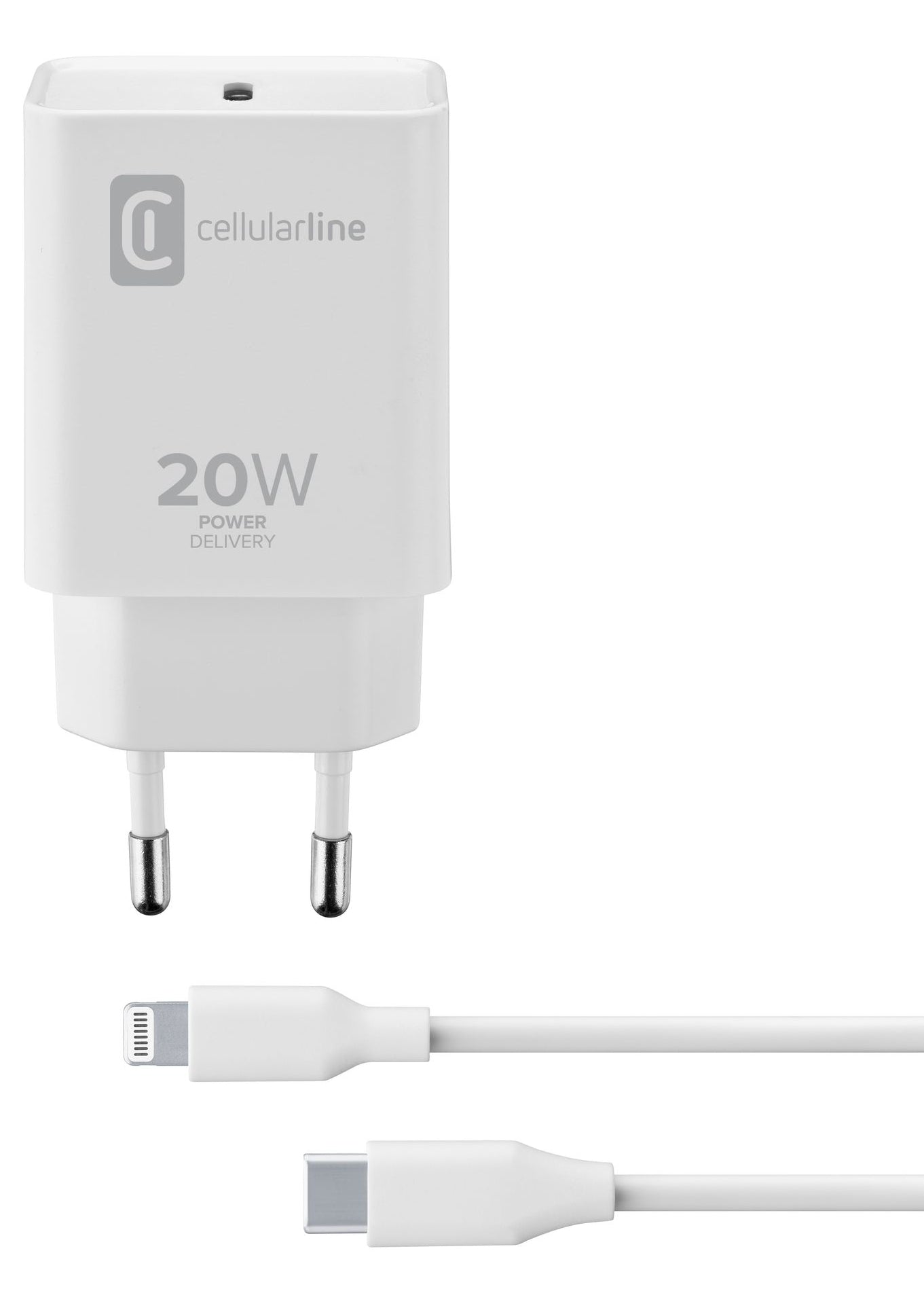 Cellularline USB C Schnellladegerät 20W USB-Ladegerät 20 W – USB-C×1 – PD – EU-Stecker (Typ C) – für Apple – weiss