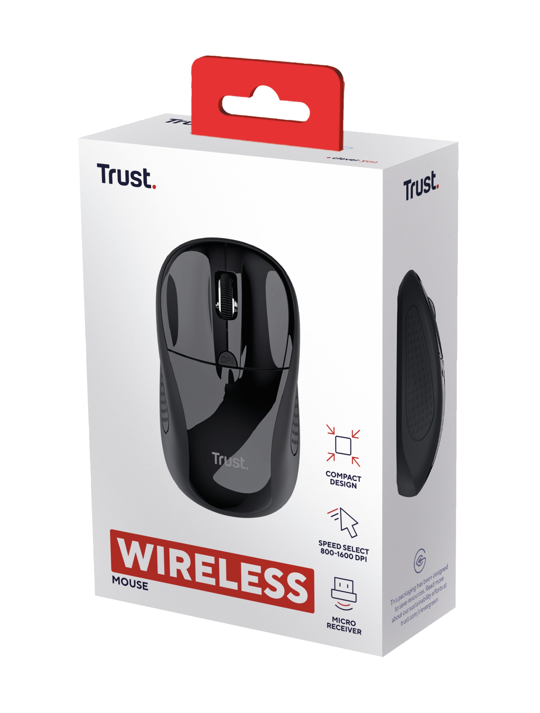 Trust Basic – Maus – Kabellos (2,4 GHz), 1600 DPI, beidhändig, Schwarz