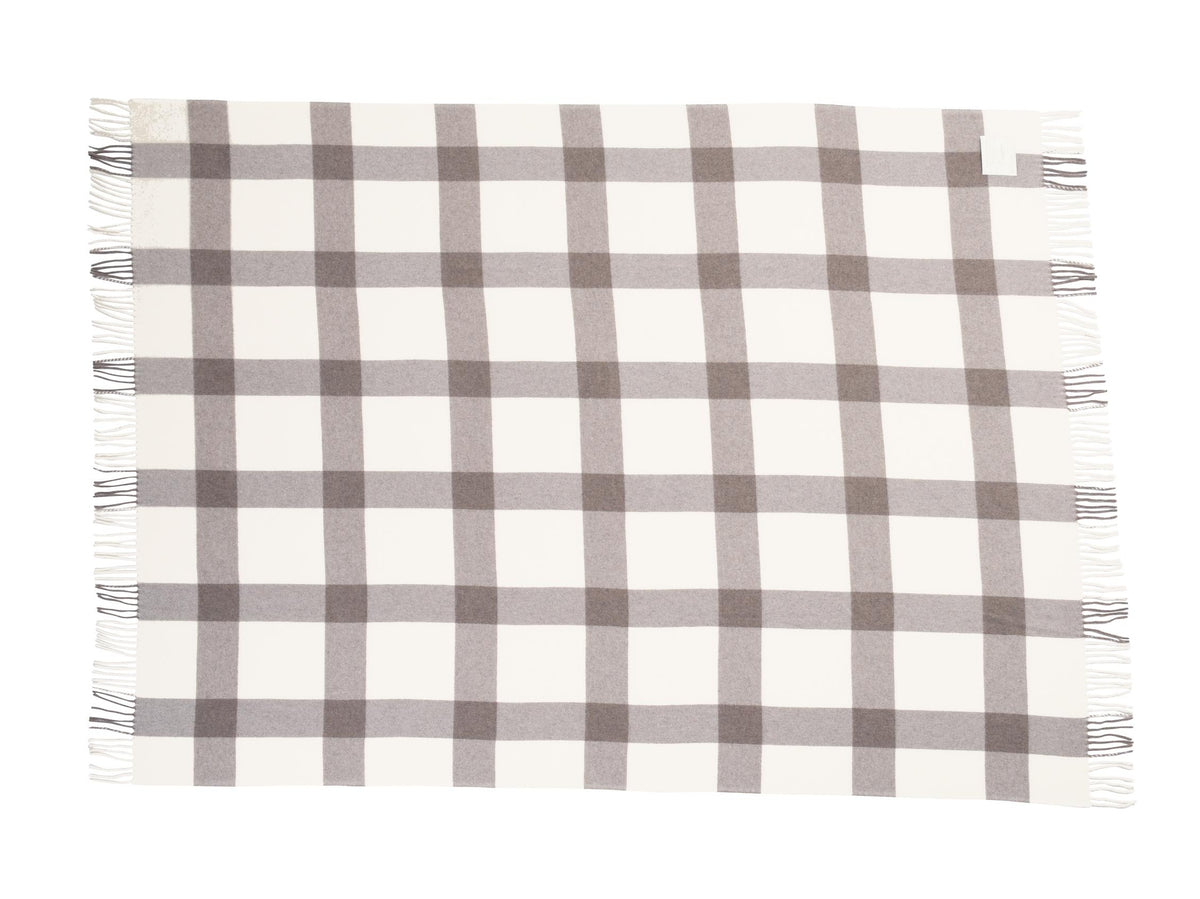 Eskimo Firenze Wohndecke – Lammwolle, Kariert, Braun/Weiss – 130 × 180 cm