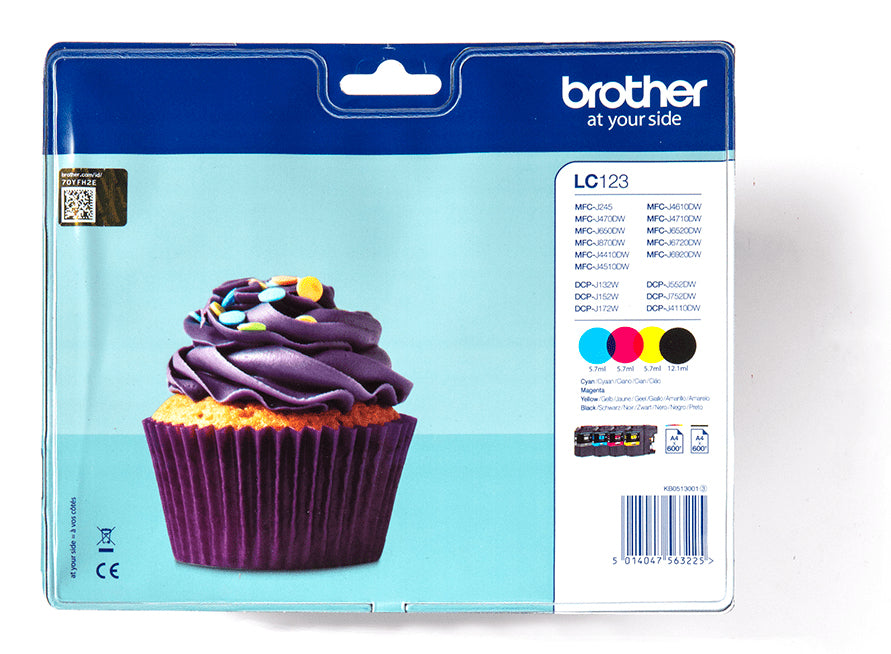 Brother Tintenpatronen-Multipack LC-123VALBPDR, CMYK, 4er-Pack, Original – für MFC-J4510DW, MFC-J4710DW
