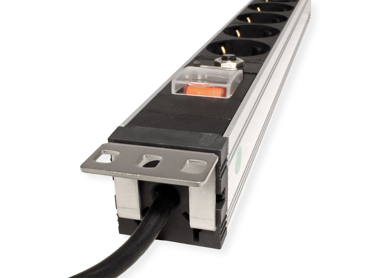 VALUE 19" Steckdosenleiste, 7× Schuko (Typ F), mit Schalter, 1U, 3 m, Stecker CEE 7/7
