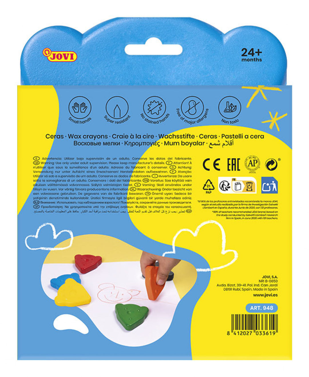 Jovi My First Crayon Wachsmalkreiden – 8 Farben, ergonomisch, Karton