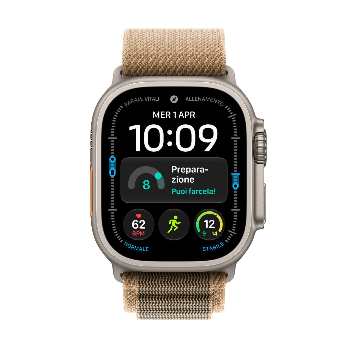 Apple Watch Ultra 4 49 mm GPS + Cellular – Titan Natur, Alpine Loop, Wüstensand, L, 100 m, für iPhone