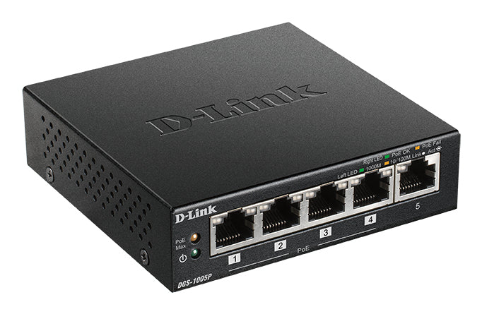 D-Link DGS-1005P/E – Switch – 5×GbE, PoE+ 60 W