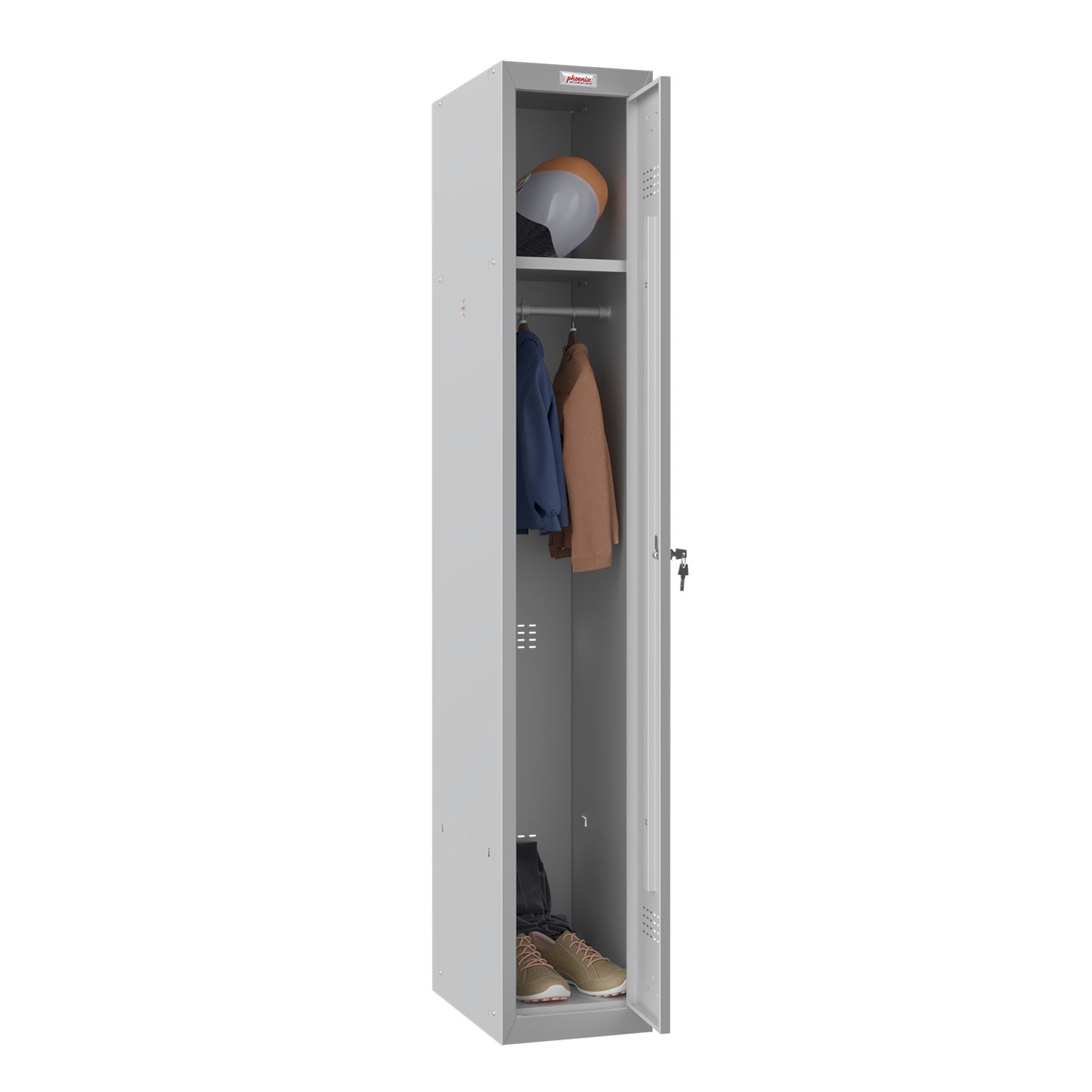 Phoenix Safe Co. PL1130 – Persönliches Schliessfach, 1 Fach, abschliessbar, 300 × 500 × 1'830 mm, grau, Stahl