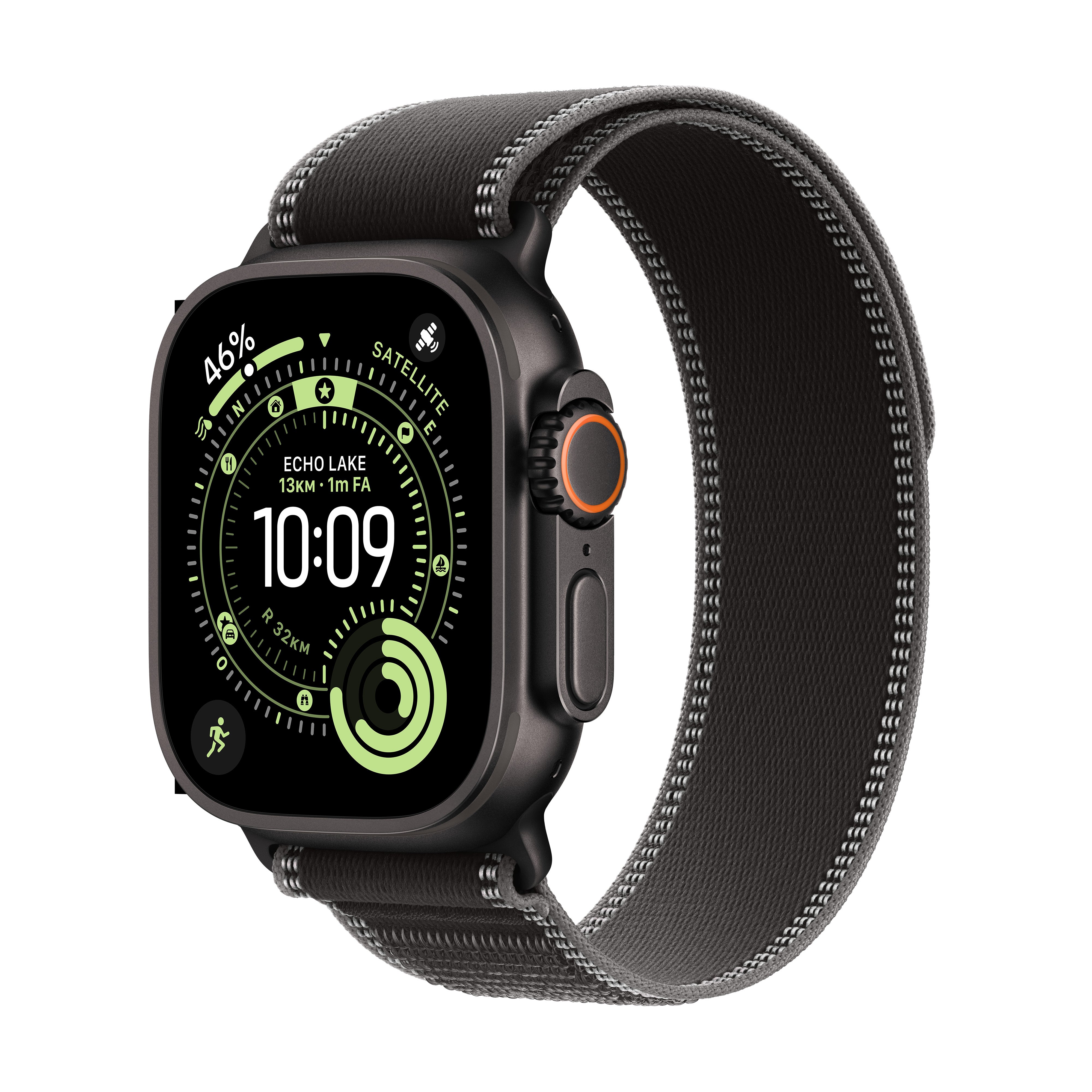 Apple Watch Ultra 3 49 mm GPS + Cellular – Titan Schwarz, Trail Loop, Schwarz/Anthrazit, M/L, 100 m, für iPhone