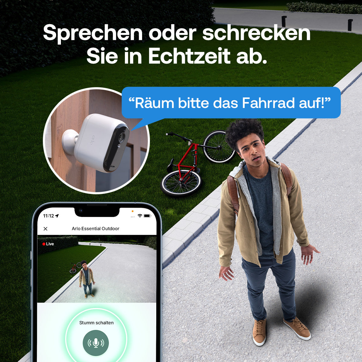 Arlo Essential3 Outdoor XL VMC3382 Netzwerkkamera – 4 MP, Reichweite 5 m, IP65, Weiss