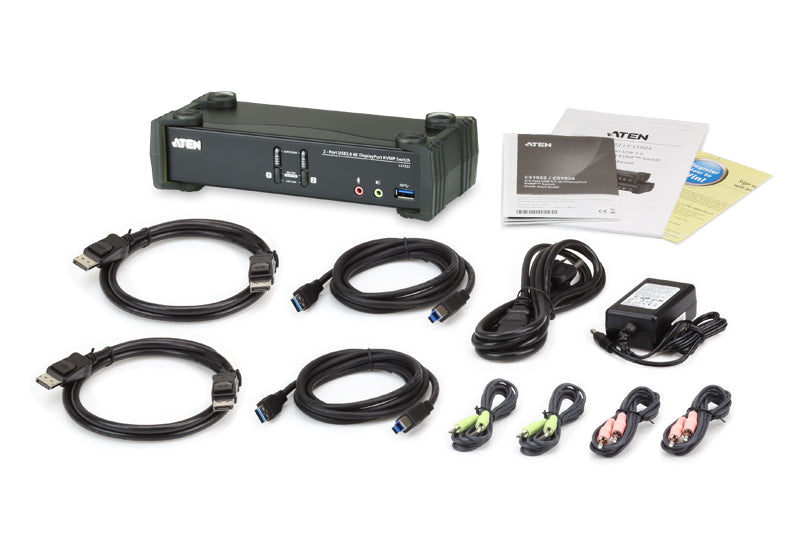 ATEN CS1922 – KVM-Switch, DisplayPort/USB 3.2 Gen 1/Audio (3,5 mm), 4K (4096 × 2160), HDCP, Hot-Plug