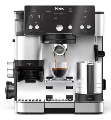 Ninja ES501EU Kaffeevollautomat – 2 l, 9 bar, Milchaufschäumer, Schwarz/Edelstahl, 33,6 × 37,2 × 34,4 cm