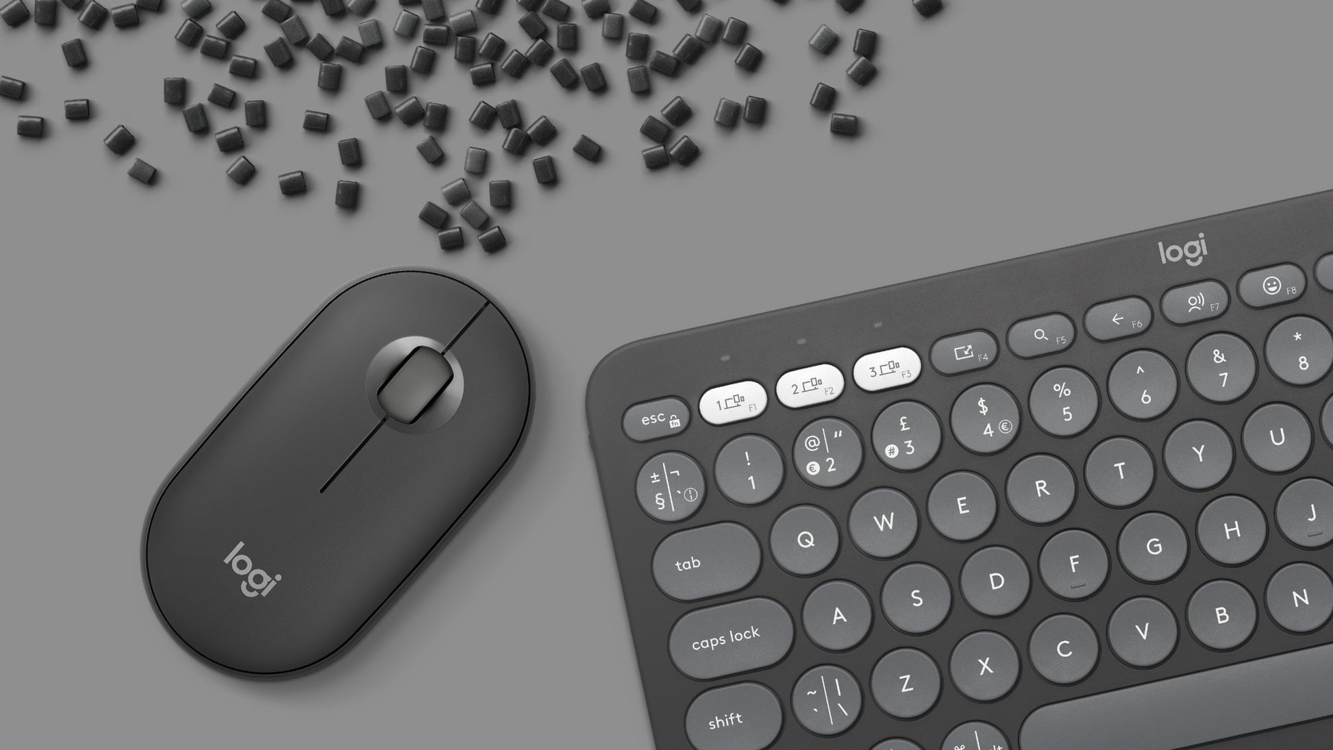 Logitech Pebble Keys 2 – Tastatur-Maus-Set – Bluetooth & 2,4 GHz (Logi Bolt) – QWERTY (UK-INT) – Graphit