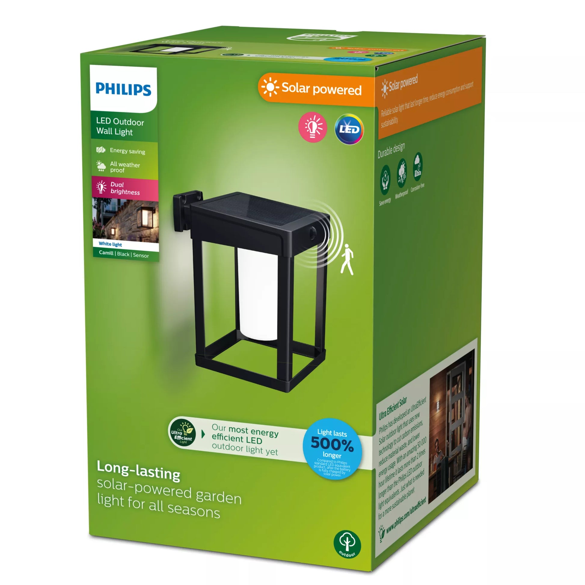 Philips by Signify Philips Aussenwandleuchte – 3000 K, IP44, Solarbetrieb, Bewegungsmelder, Dämmerungssensor, Schwarz, Kunststoff