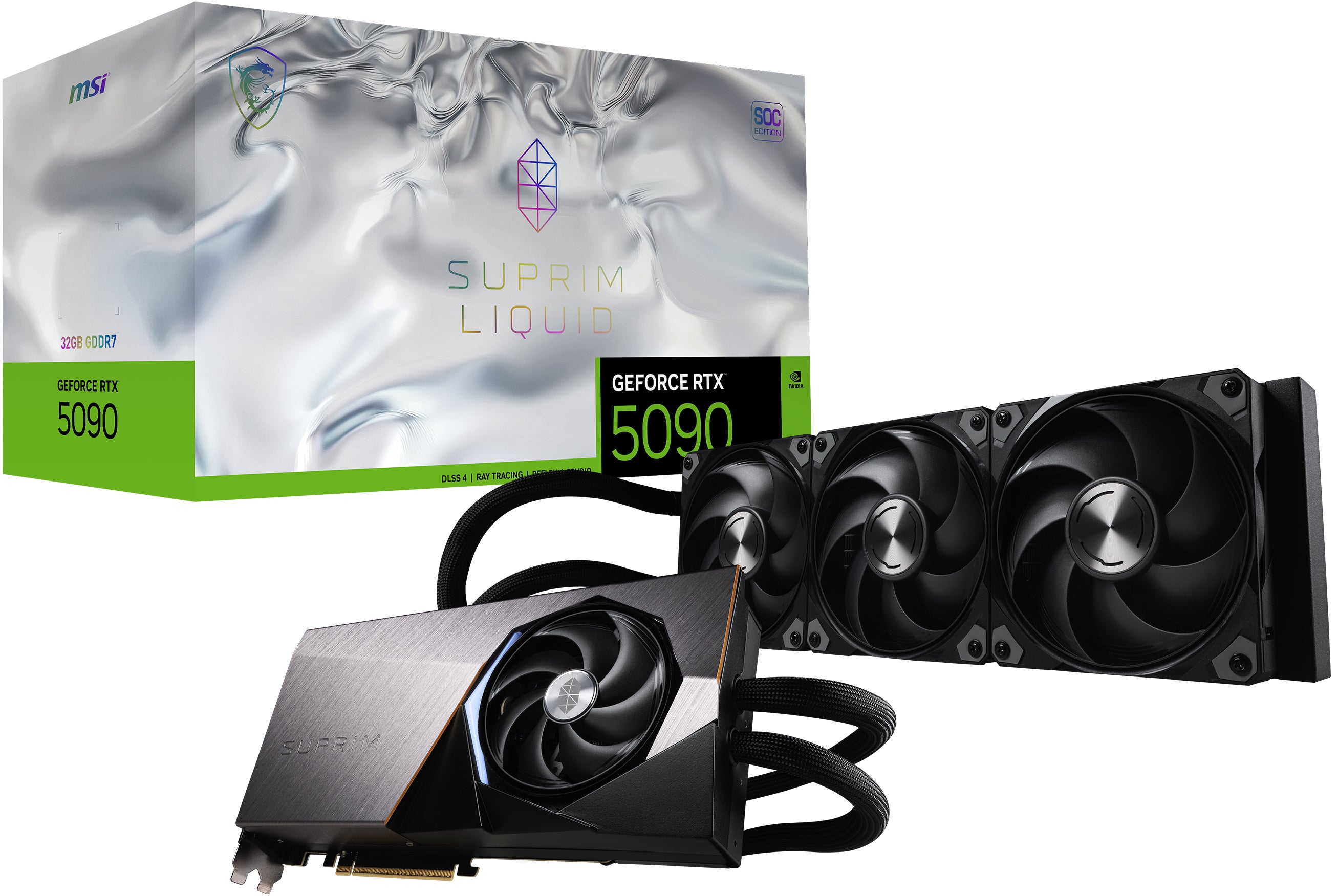 MSI GeForce RTX 5090 SUPRIM LIQUID 32G SOC – PCIe Grafikkarte – 3×DP, 1×HDMI, PCIe 5.0, 575 W