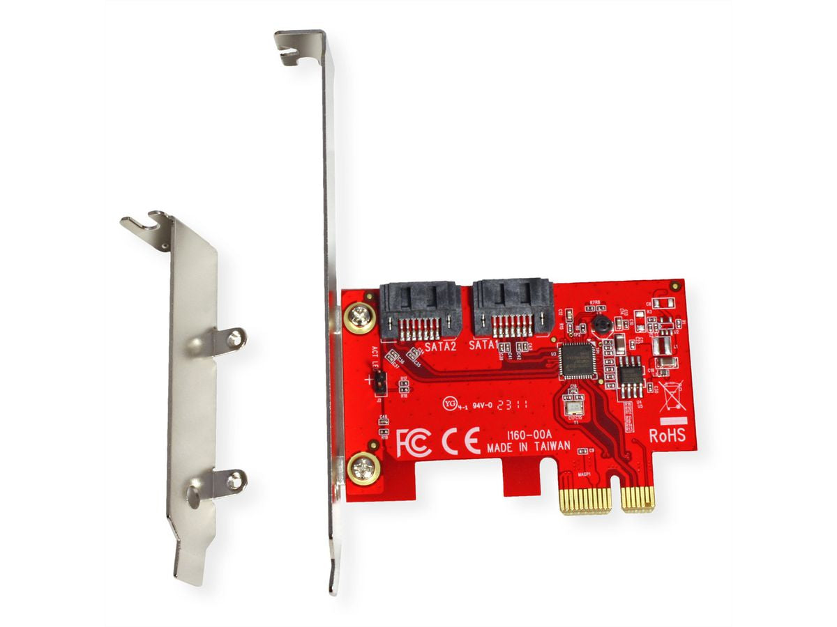ROLINE PCIe SATA-Adapterkarte – 2× interne SATA III, 6 Gbit/s, PCIe Gen 2 x1, Low Profile, AHCI, Hot-Plug