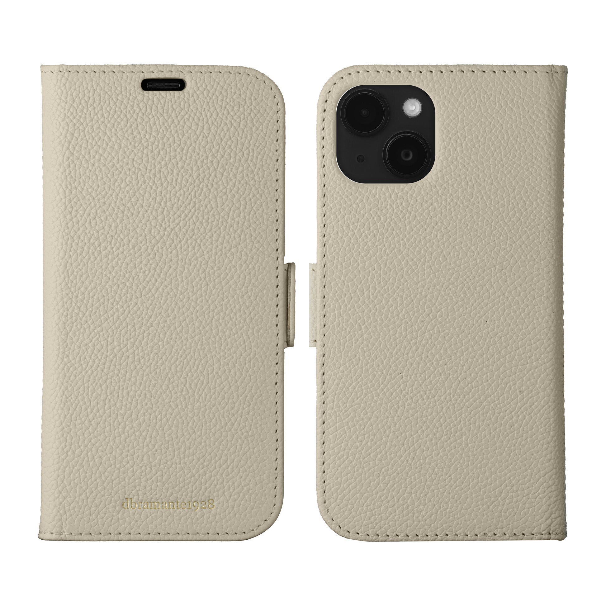 dbramante1928 New York Wallethülle – für Apple iPhone 15 Plus, 3 Kartenfächer, Leder, Beige, Magnetverschluss