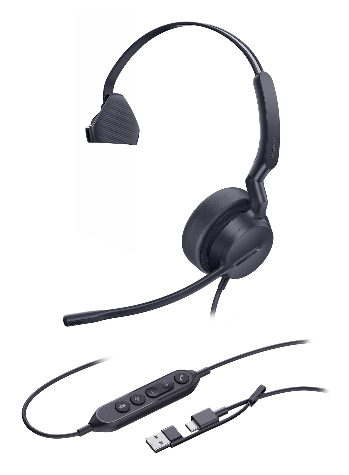 Yealink UH42 Office-Headset – On-Ear, Mono, Kabelgebunden (USB-C/USB-A), Schwarz