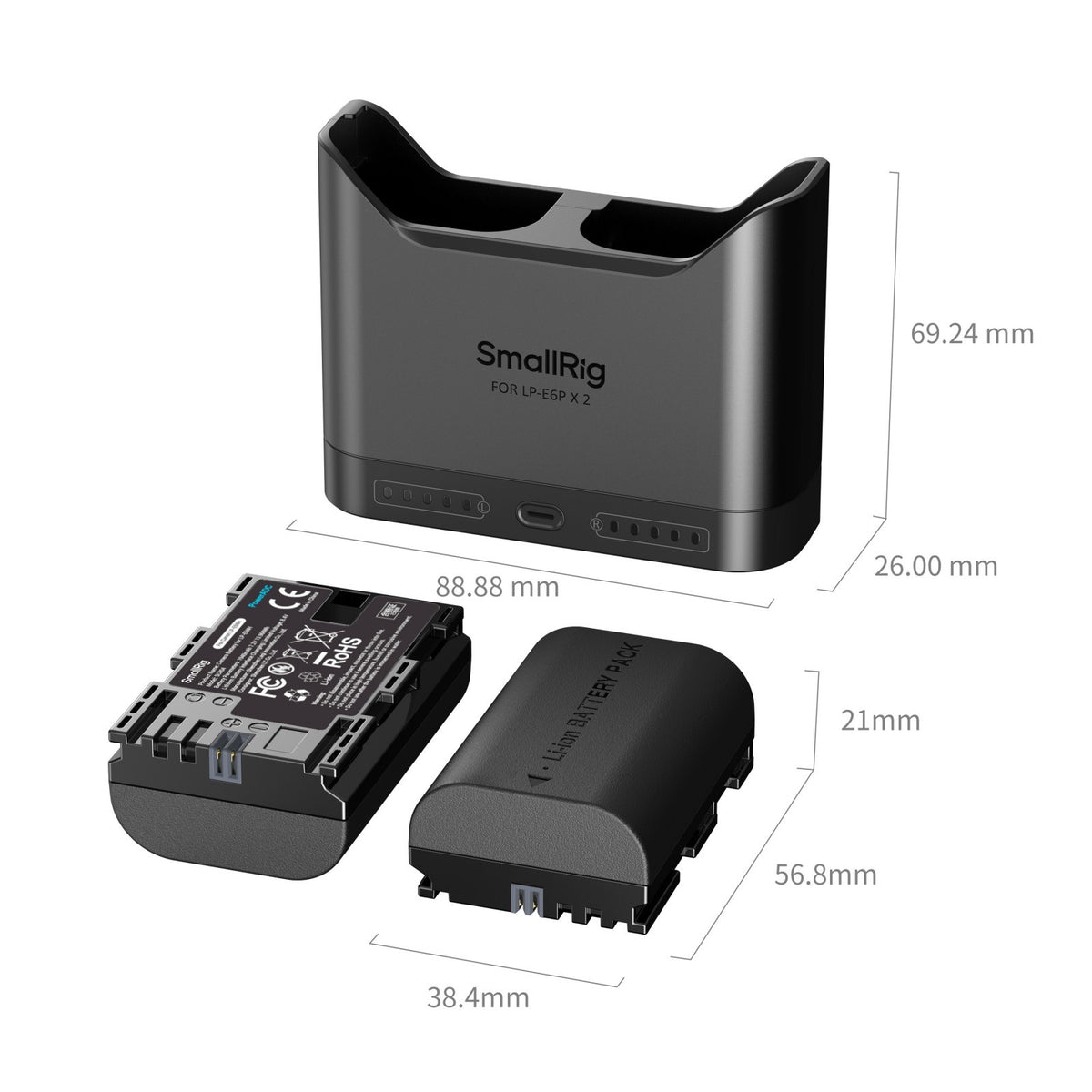 SmallRig 5484 Akkulader – für Canon EOS 5D Mark II, 5D Mark III, 5D Mark IV und andere – 2-fach, USB, LED-Anzeige