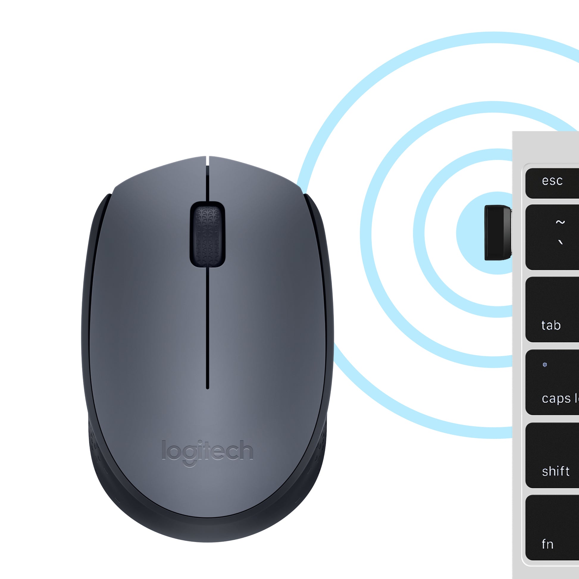 Logitech M170 – Maus – Kabellos (2,4 GHz), 1000 DPI, beidhändig, Grau