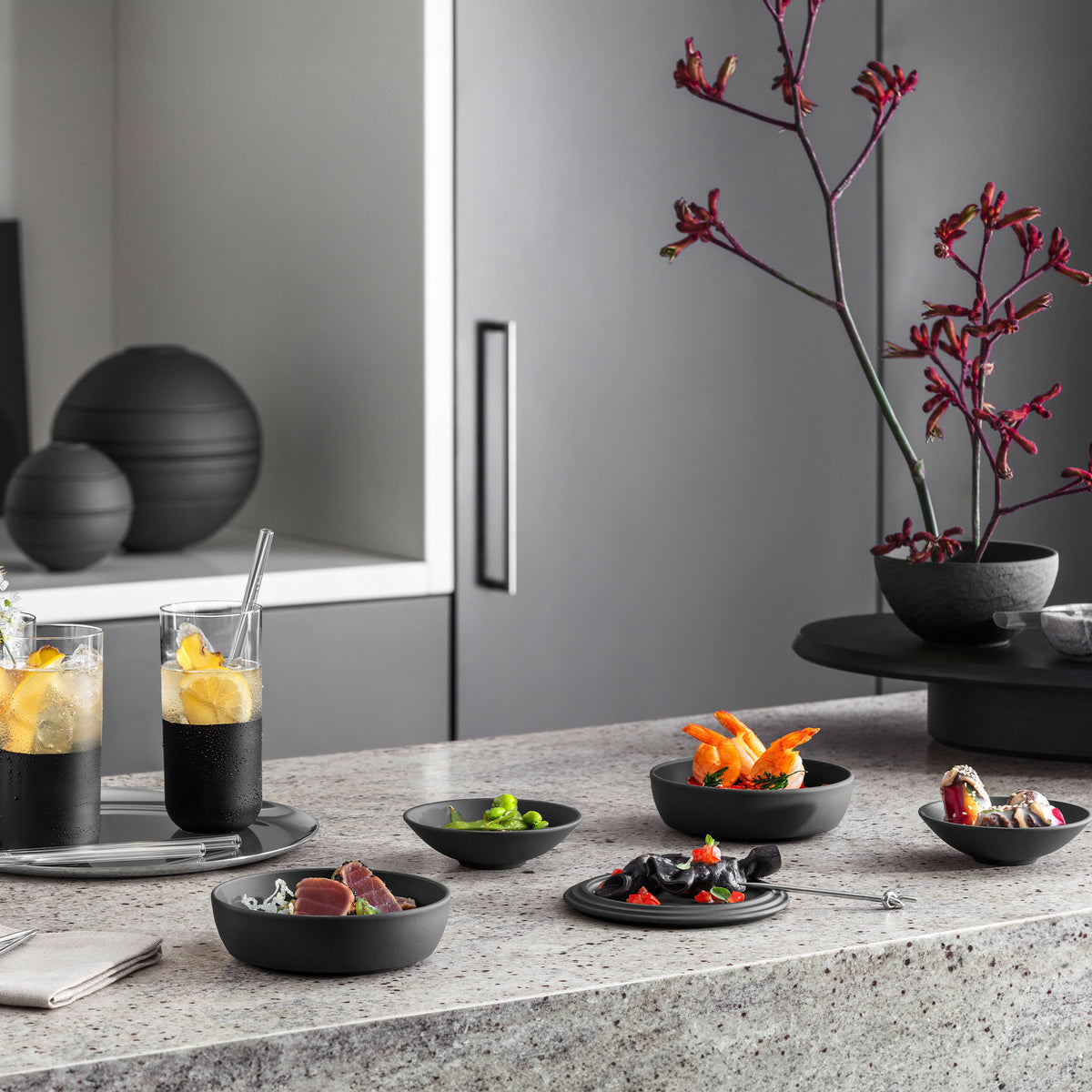 Villeroy & Boch Geschirrset – 5-teiliges Set, Ø 14,0 cm, Porzellan, Schwarz, spülmaschinenfest, mikrowellengeeignet