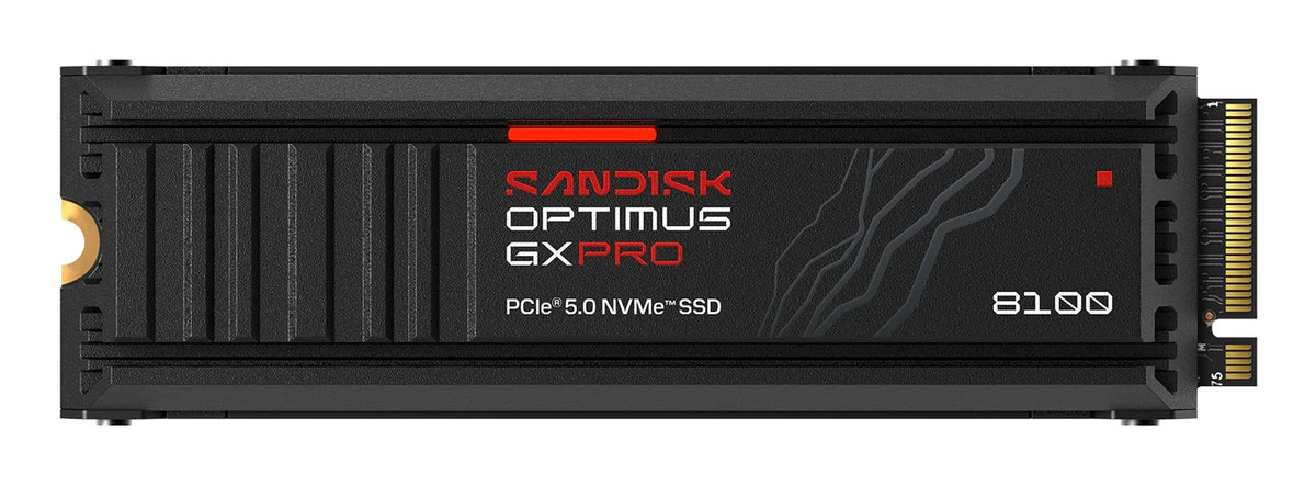 SanDisk Optimus GX Pro 8100 – 2 TB M.2 2280 NVMe PCIe 5.0, mit Kühlkörper, 14'900 MB/s Lesegeschwindigkeit