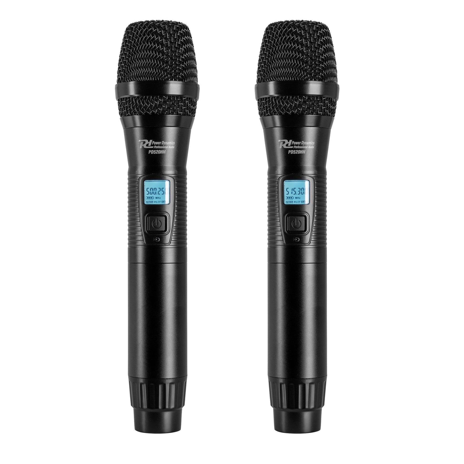 Power Dynamics PD522 – Bühnenmikrofon 2er-Set – XLR, Kabellos (500–530 MHz), Niere, 50–18'000 Hz, Schwarz