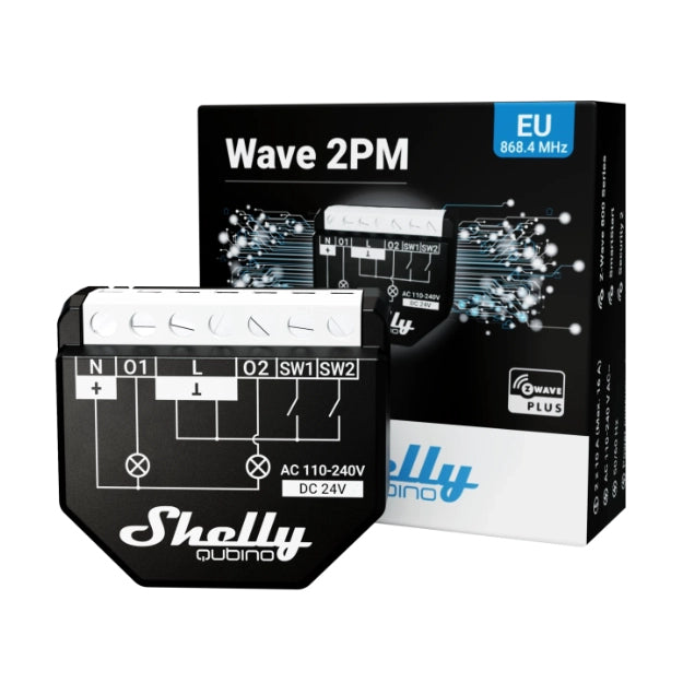 Shelly Zubehör – Schaltaktor, 2 Kanäle, 2×10 A, Leistungsmessung – für Z-Wave