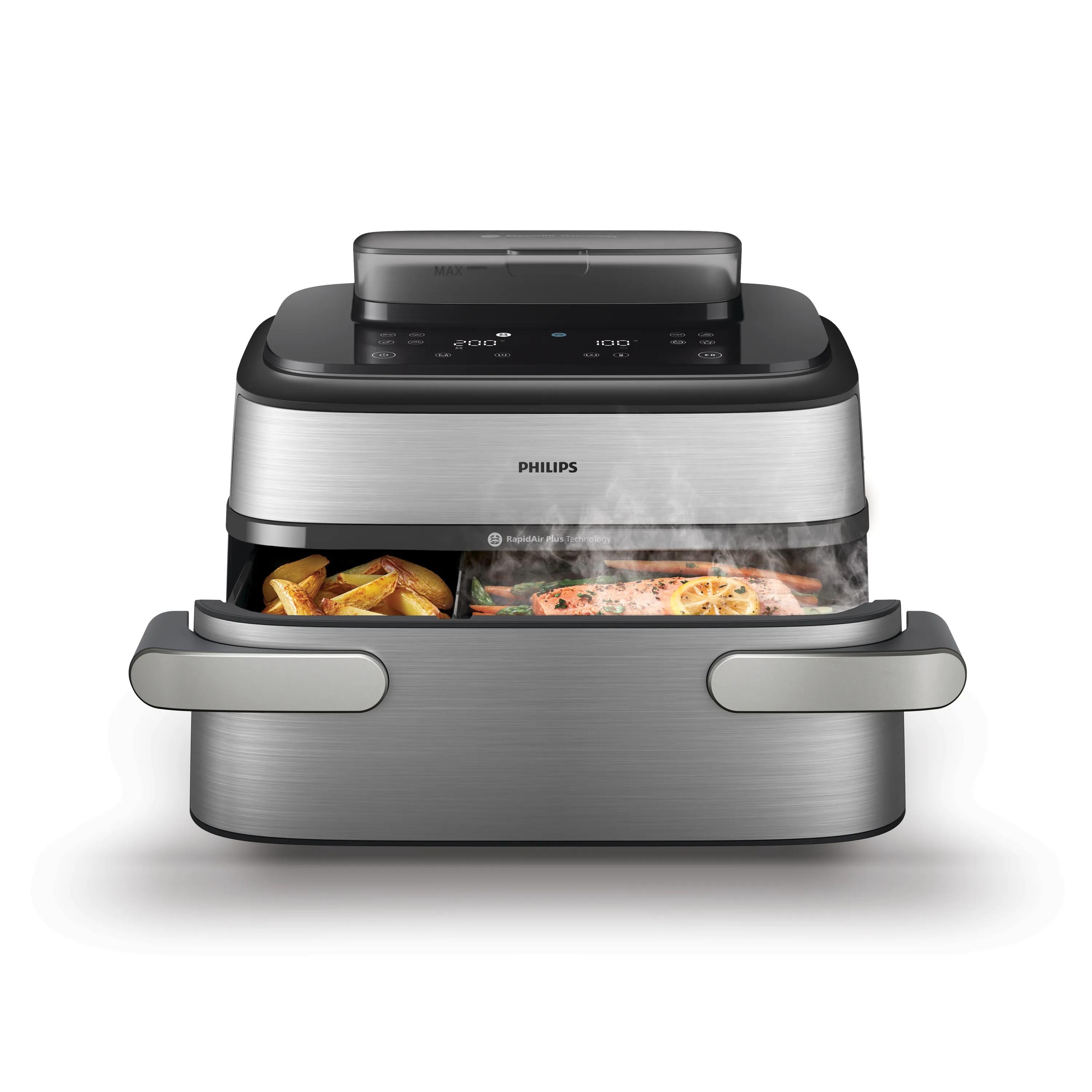 Philips Heissluftfritteuse NA565/02 – 9,5 l, Steam & Rapid Air, 2750 W – schwarz/silber/edelstahl