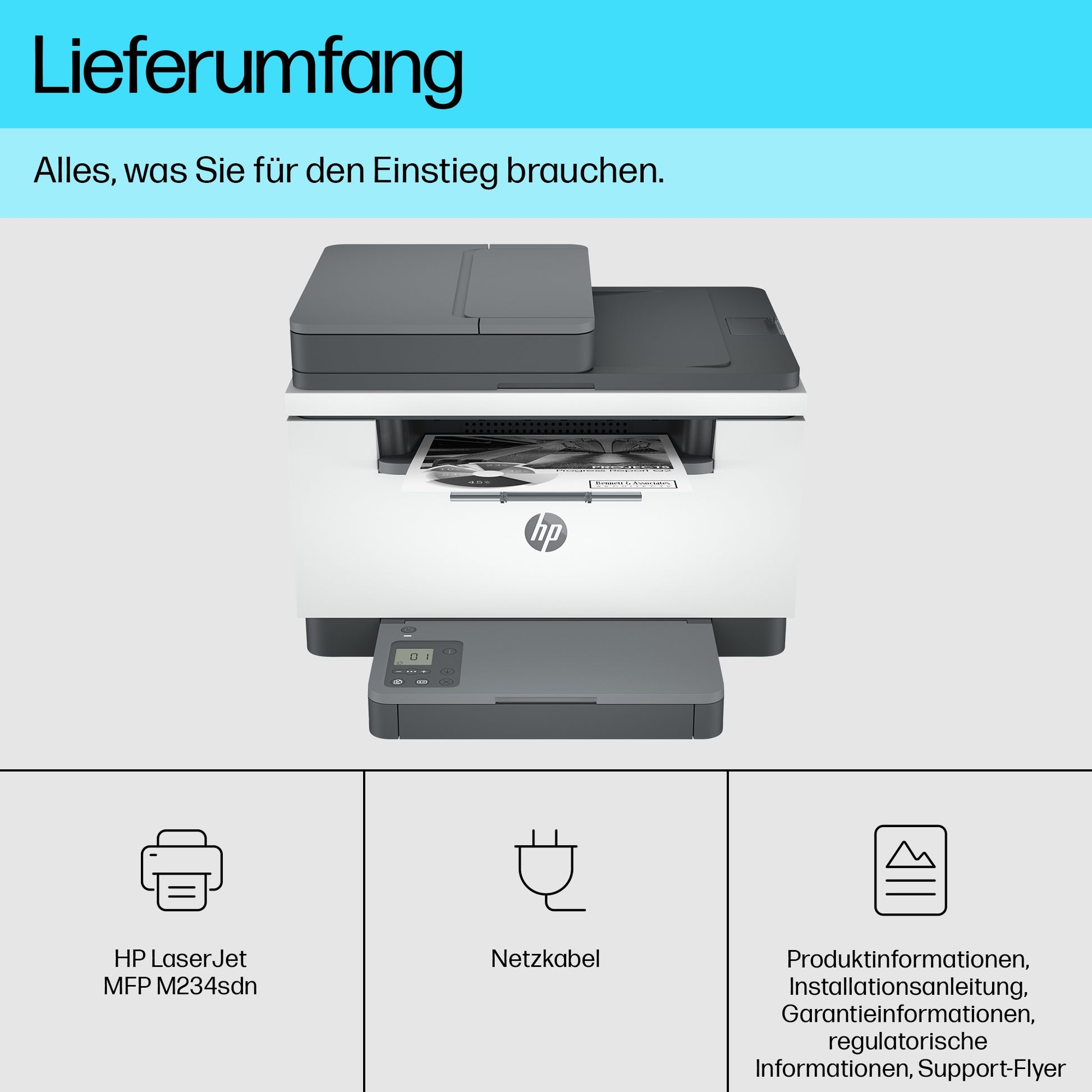 HP LaserJet M234Sdn – S/W Laser-MFP A4, 3-in-1 – USB/LAN – Duplex, ADF, 40 Blatt ADF – 29 ppm S/W