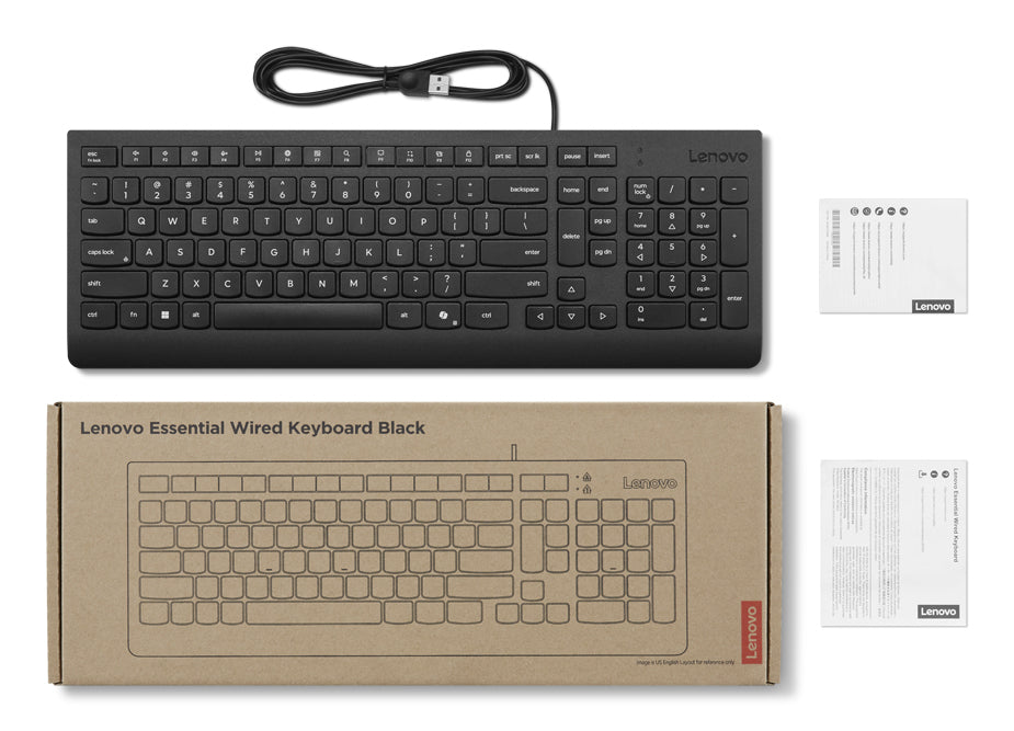 Lenovo Tastatur 100% – Membran – kabelgebunden, USB-A – Portugiesisch – schwarz