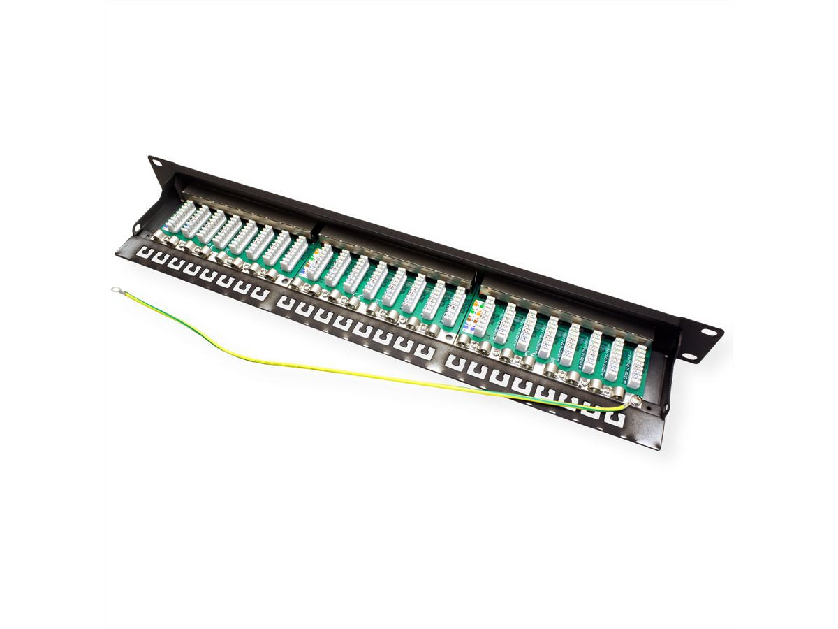 VALUE Cat.6A (Klasse EA) Patchpanel – 24× RJ‑45, 10 Gbit/s, geschirmt, 19", 1U, für Cat6a, schwarz