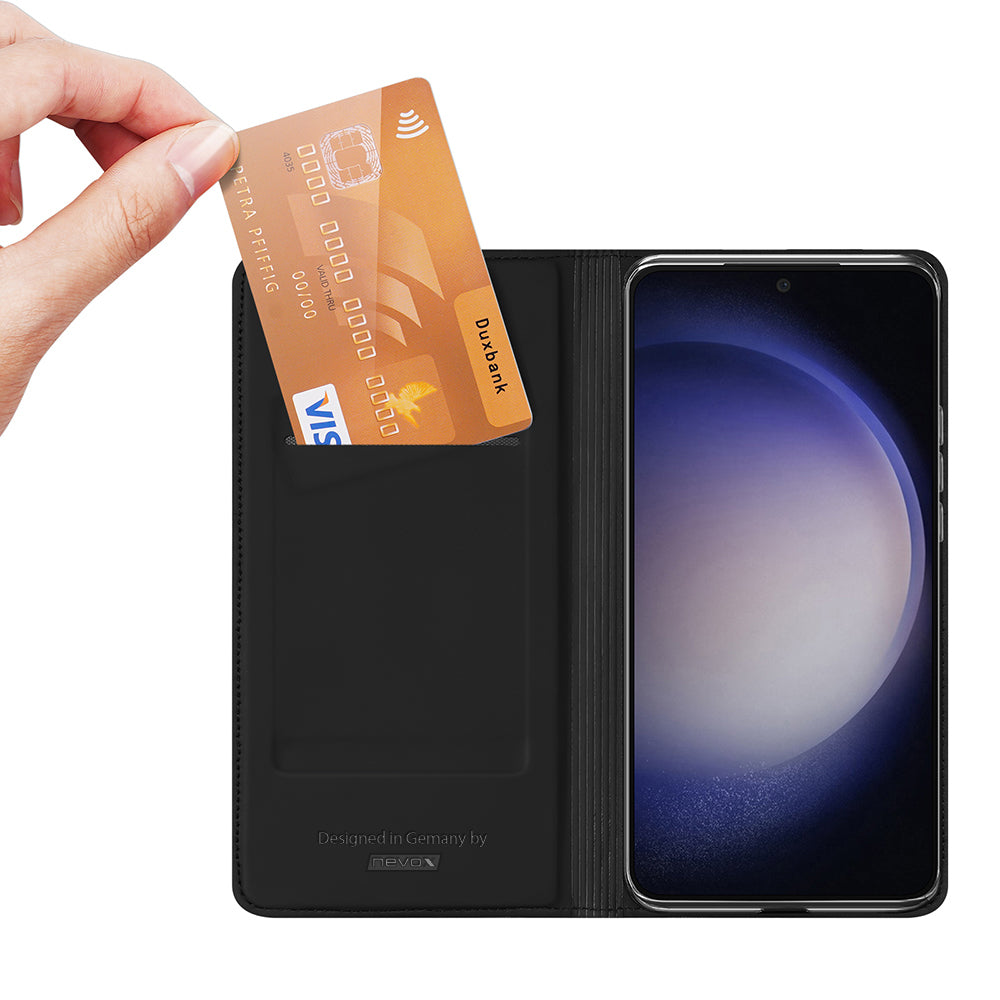Nevox Vario Folio – für Samsung Galaxy S25, mit Ständer, mit Kartenfach, PU+TPU, Schwarz
