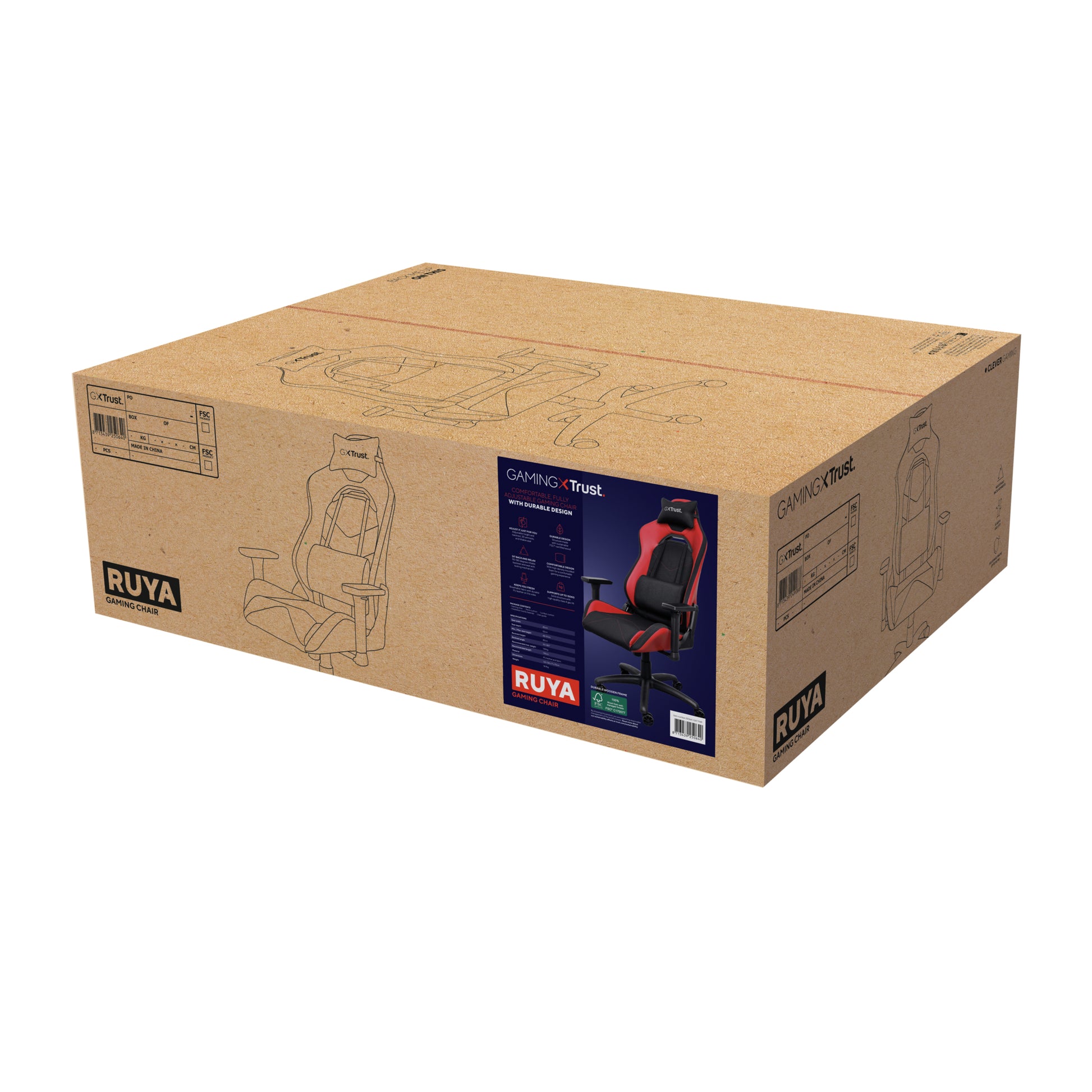 Trust GXT 714R Ruya Stuhl – Hohe Traglast 150 kg, FSC®-Holz