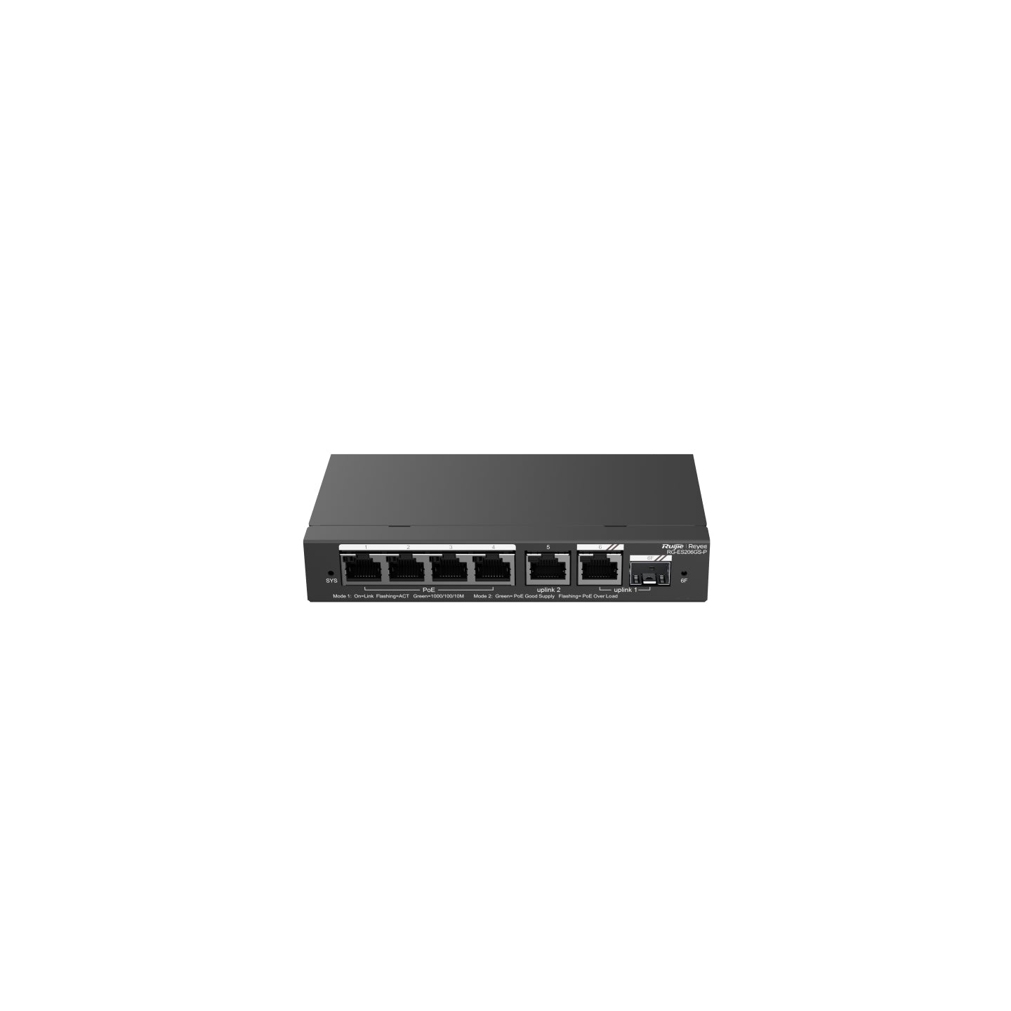 Ruijie Networks RG-ES206GS-P – Managed Switch – 6×GbE, 1×SFP, L2, PoE+ 54 W, 19" Rack