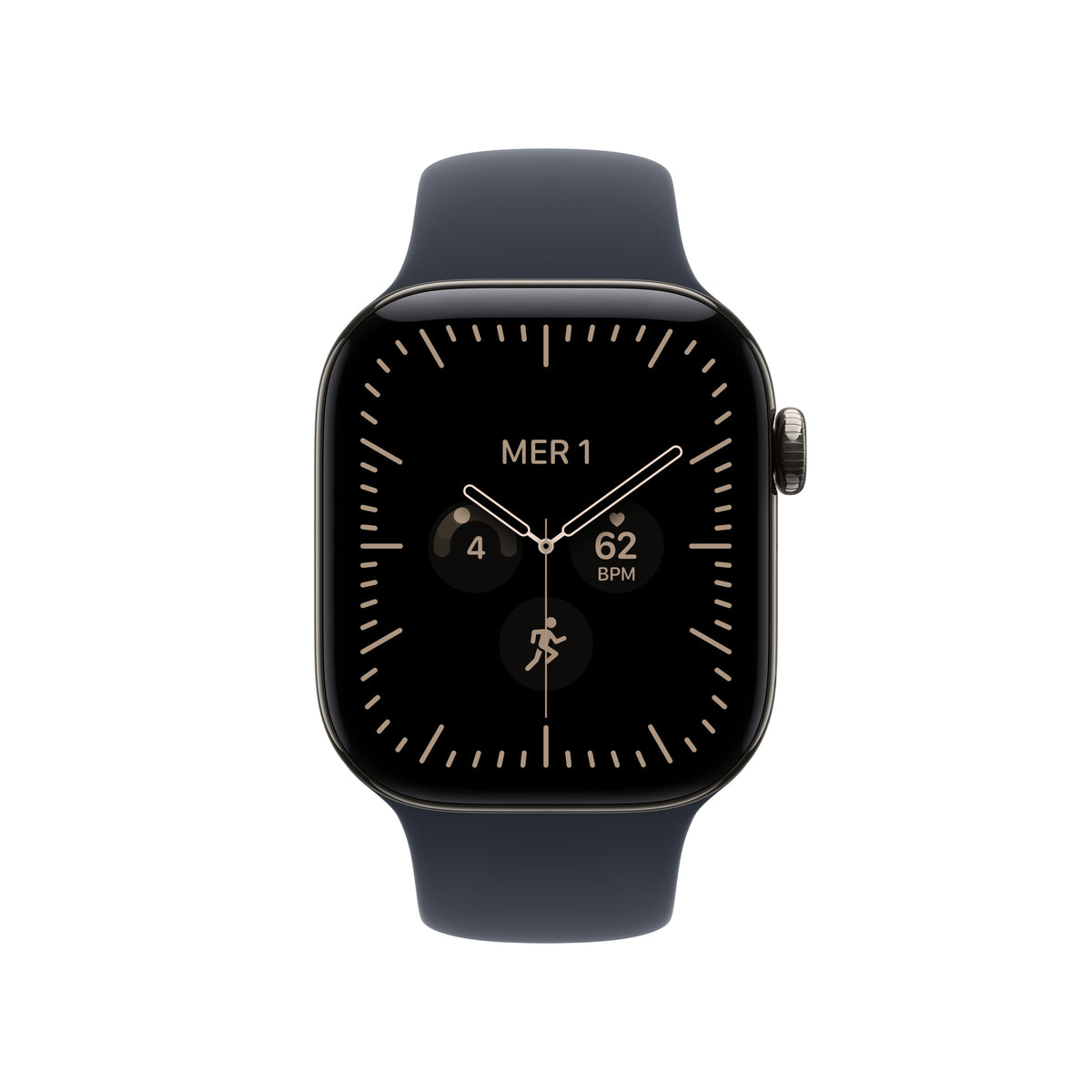 Apple Watch Series 12 42 mm GPS + Cellular – Titan Natur, Sportarmband, Navyblau, M/L, 50 m, für iPhone