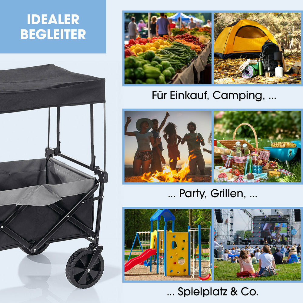EASYmaxx Faltbarer Bollerwagen – bis 80 kg, 510×955×735 mm – schwarz, Kunststoff/Polyester/Stahl