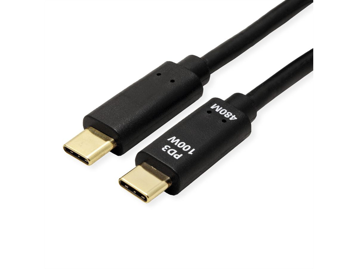 VALUE USB-C auf USB-C Kabel – USB 2.0 (480 Mbit/s) – 2 m – PD 100 W – Vergoldete Kontakte – Schwarz
