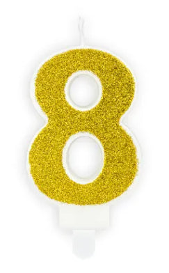 PartyDeco Geburtstagskerzen Zahl 8 – Gold – 3 × 7 cm – 1 Stk